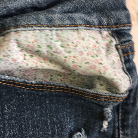 L.e.i. Blue Denim Jean Shorts Juniors SZ 5 Ashley Low Rise Cutoff Raw Hem - Picture 4 of 7